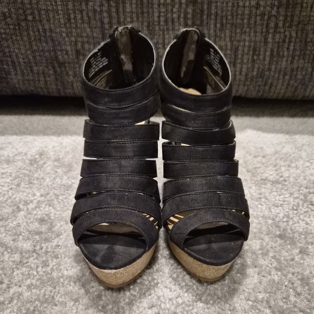 Elle Black and Gold Strappy Heels